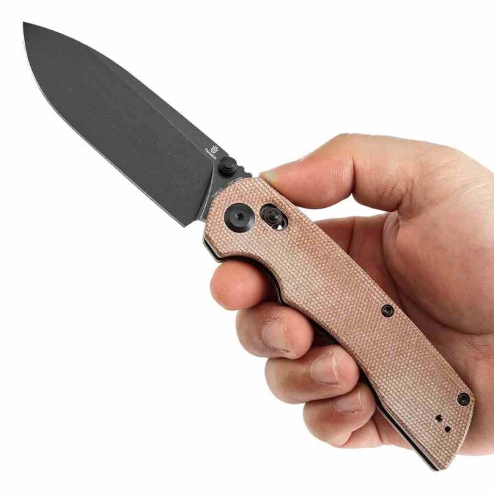 Couteau Pliant Tenable Kryo Brown Lame Acier 14C28N Manche Micarta Cross-Bar Lock Clip T1001V5 - Livraison Gratuite