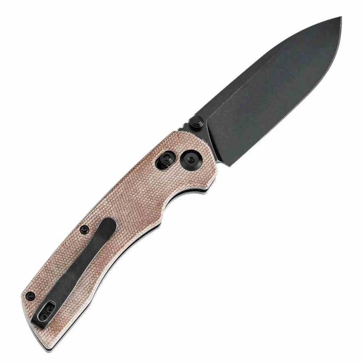 Couteau Pliant Tenable Kryo Brown Lame Acier 14C28N Manche Micarta Cross-Bar Lock Clip T1001V5 - Livraison Gratuite