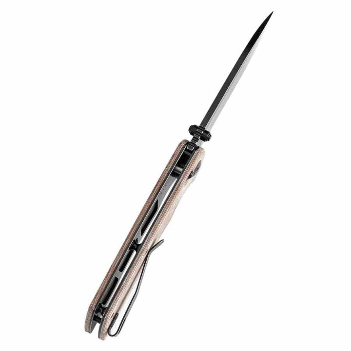 Couteau Pliant Tenable Kryo Brown Lame Acier 14C28N Manche Micarta Cross-Bar Lock Clip T1001V5 - Livraison Gratuite