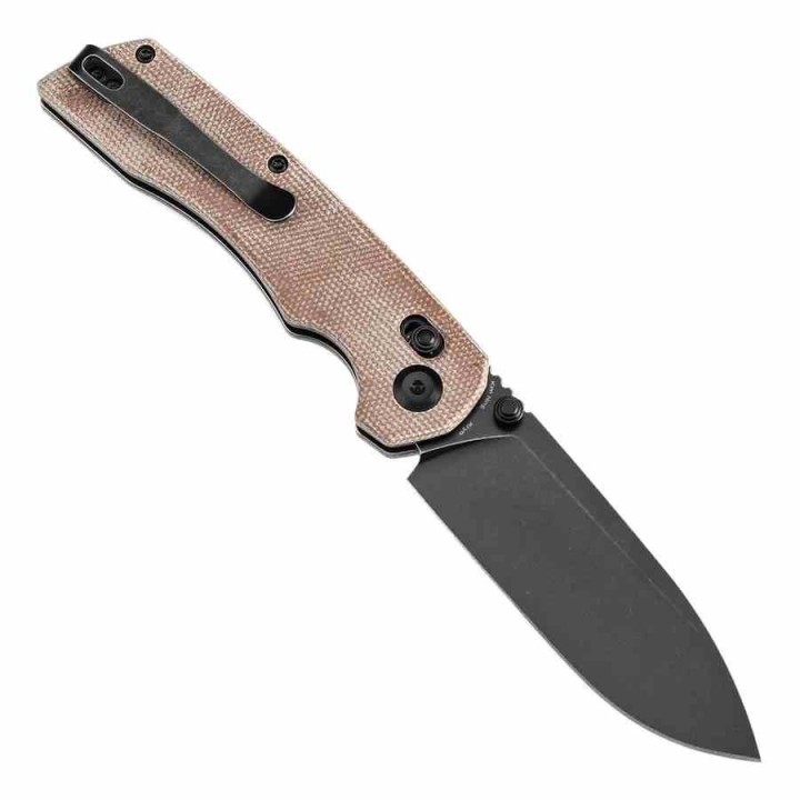Couteau Pliant Tenable Kryo Brown Lame Acier 14C28N Manche Micarta Cross-Bar Lock Clip T1001V5 - Livraison Gratuite