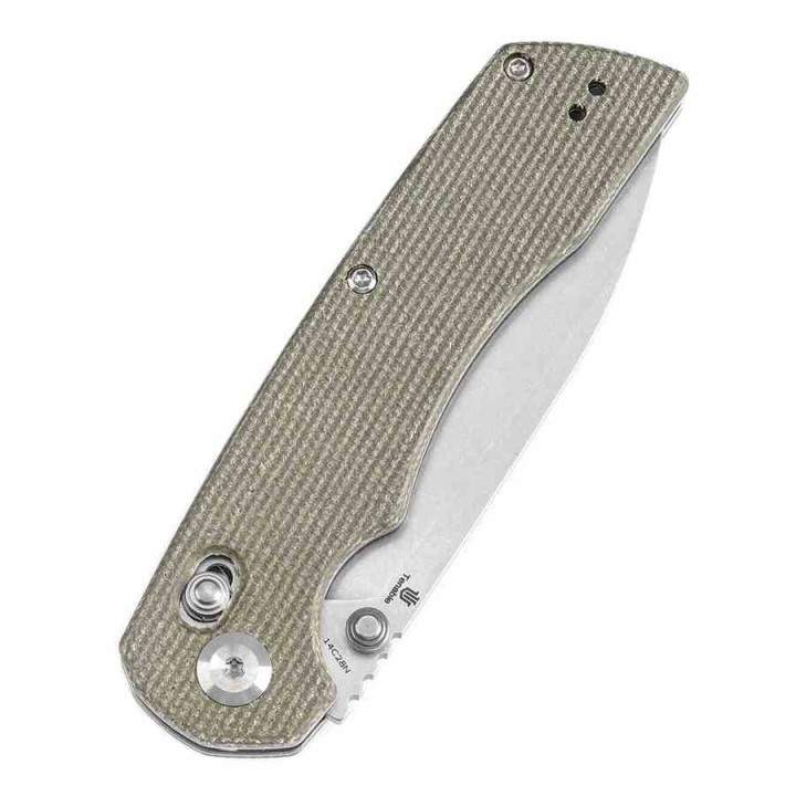 Couteau Pliant Tenable Kryo Green Lame Acier 14C28N Manche Micarta Cross-Bar Lock Clip T1001V6 - Livraison Gratuite