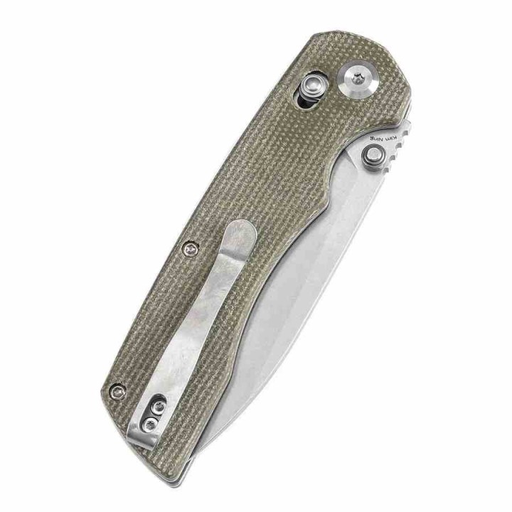 Couteau Pliant Tenable Kryo Green Lame Acier 14C28N Manche Micarta Cross-Bar Lock Clip T1001V6 - Livraison Gratuite