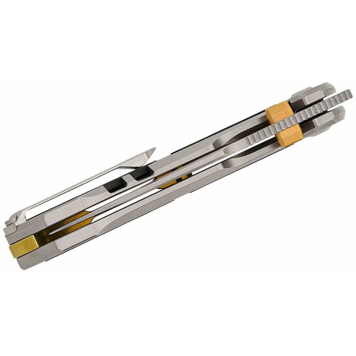 Couteau Pliant Kizer Feweed Lame Harpon Acier Z-Wear PM Manche Titane/FatCarbon Or Frame Lock Clip Ki3694A4 - Livraison Gratuite