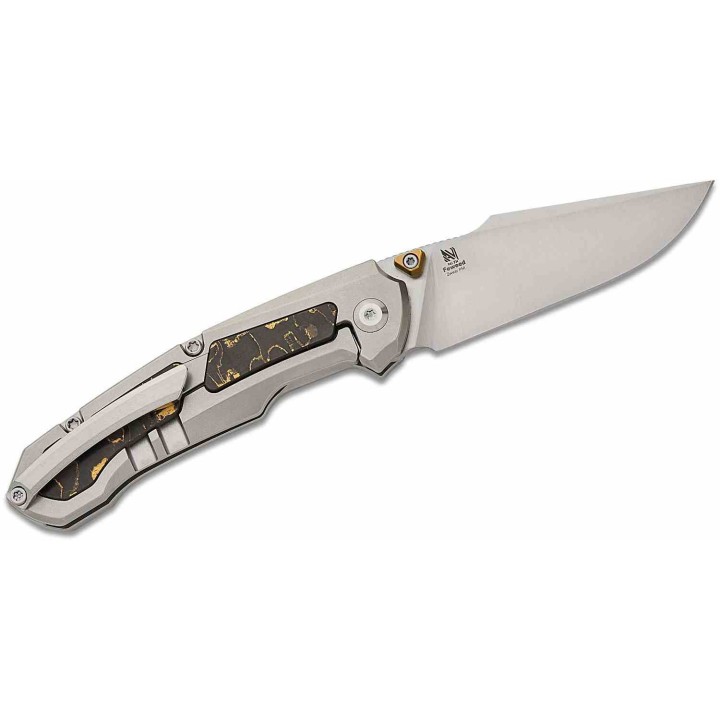 Couteau Pliant Kizer Feweed Lame Harpon Acier Z-Wear PM Manche Titane/FatCarbon Or Frame Lock Clip Ki3694A4 - Livraison Gratuite