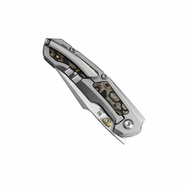 Couteau Pliant Kizer Feweed Lame Harpon Acier Z-Wear PM Manche Titane/FatCarbon Or Frame Lock Clip Ki3694A4 - Livraison Gratuite