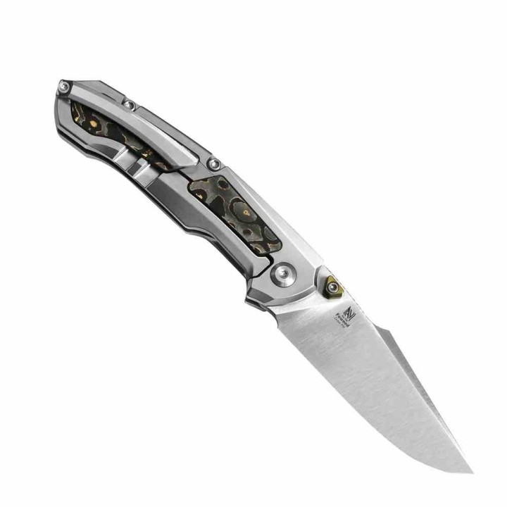 Couteau Pliant Kizer Feweed Lame Harpon Acier Z-Wear PM Manche Titane/FatCarbon Or Frame Lock Clip Ki3694A4 - Livraison Gratuite
