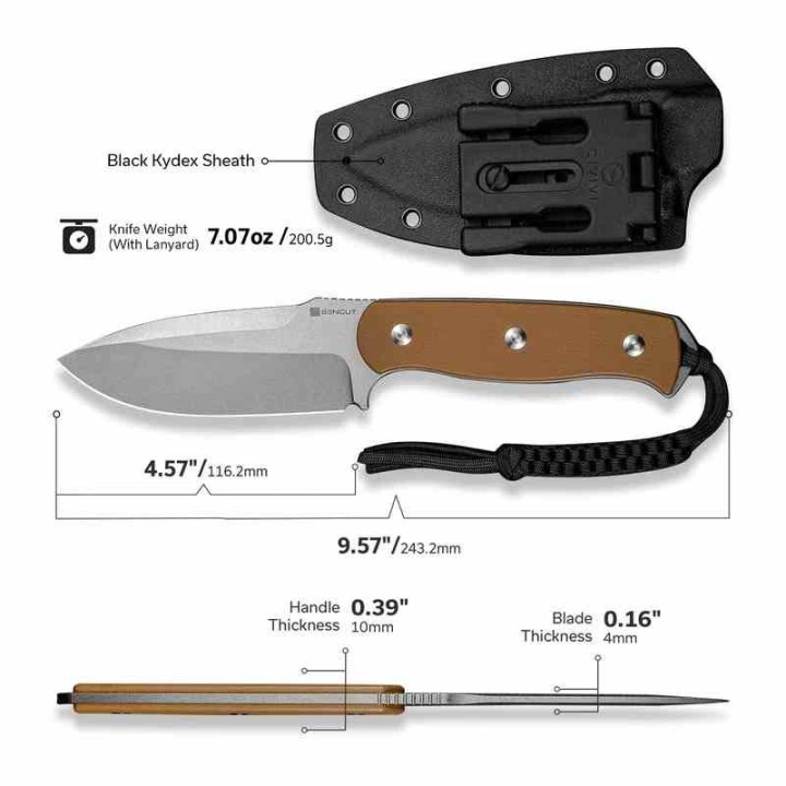Couteau SENCUT Toxodon Brown Lame Acier 9Cr18MoV Manche G10 Etui Kydex S240363 - Livraison Gratuite