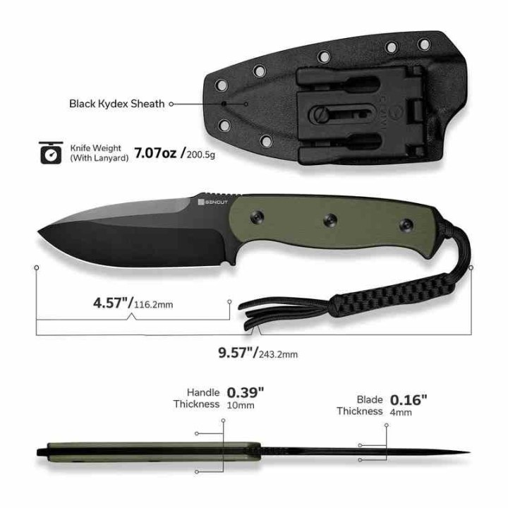 Couteau SENCUT Toxodon Od Green Lame Acier 9Cr18MoV Manche G10 Etui Kydex S240362 - Livraison Gratuite