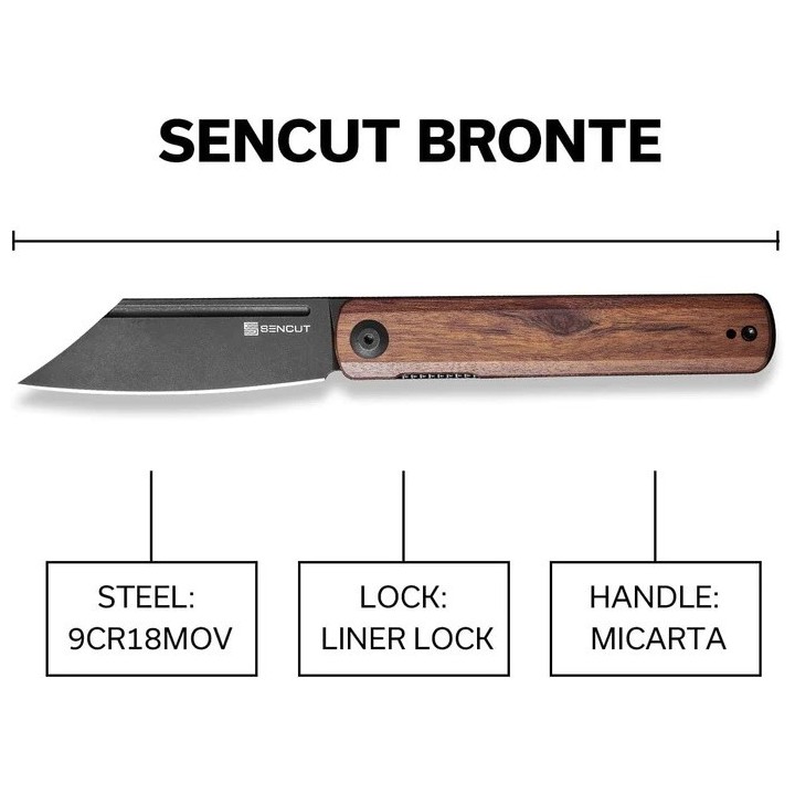 Couteau Sencut Bronte Front Wood Manche Cuibourtia Lame Acier 9Cr18MoV Manche IKBS Linerlock Clip SA08E - Livraison Gratuite