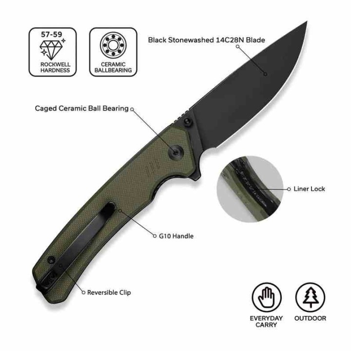 Couteau Civivi Merit OD Green Lame Acier 14C28N Manche G10 IKBS Clip Liner Lock CIVC240122 - Livraison Gratuite