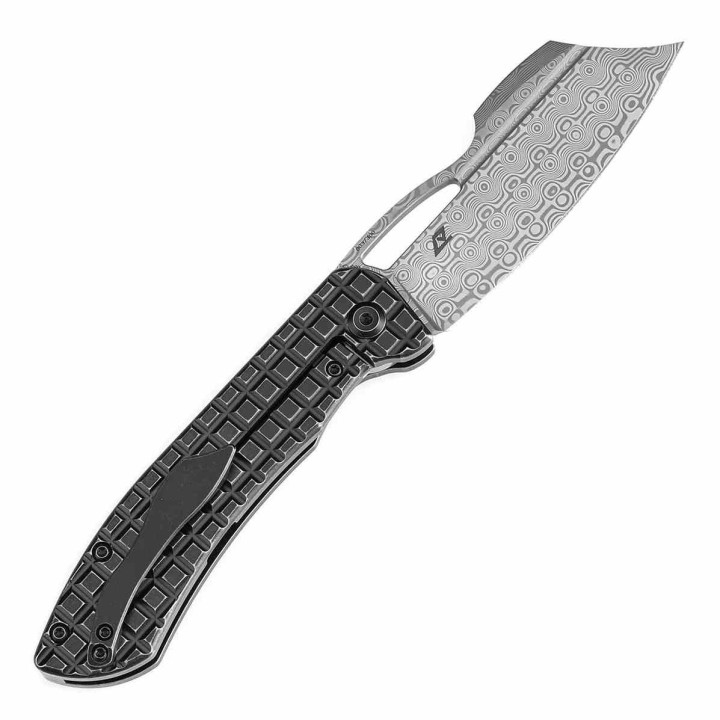 Couteau Kansept Cybin Lame Cleaver Acier Damas Manche Titane Blk Frag Frame Lock Clip K1080A2 - Livraison Gratuite