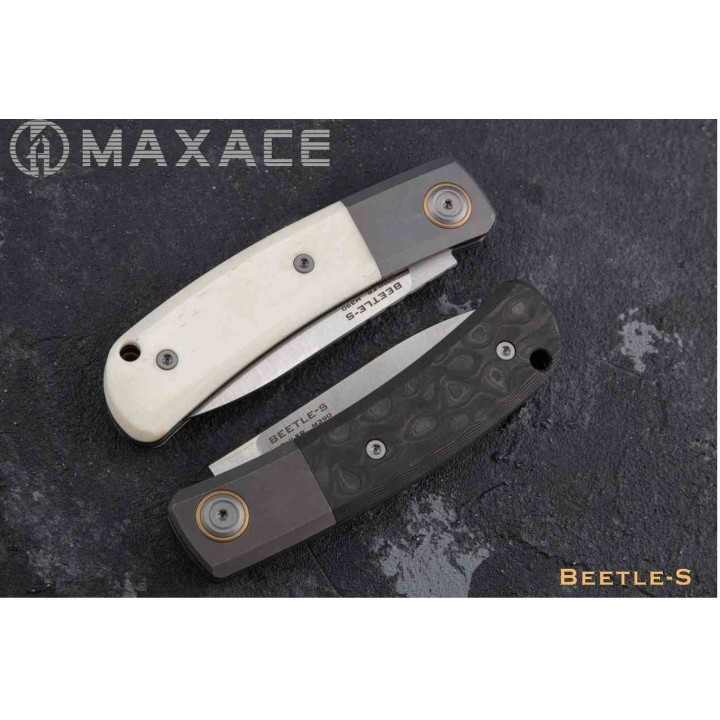 Couteau Maxace Beetle-S White Lame Drop Point Acier M390 Manche Os Slip Joint MAXMBTS01 - Livraison Gratuite