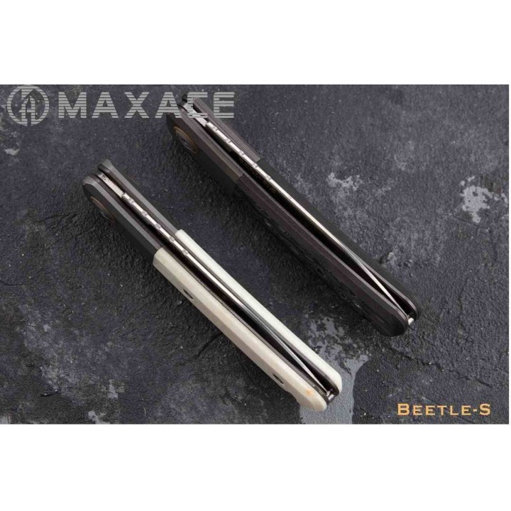 Couteau Maxace Beetle-S White Lame Drop Point Acier M390 Manche Os Slip Joint MAXMBTS01 - Livraison Gratuite