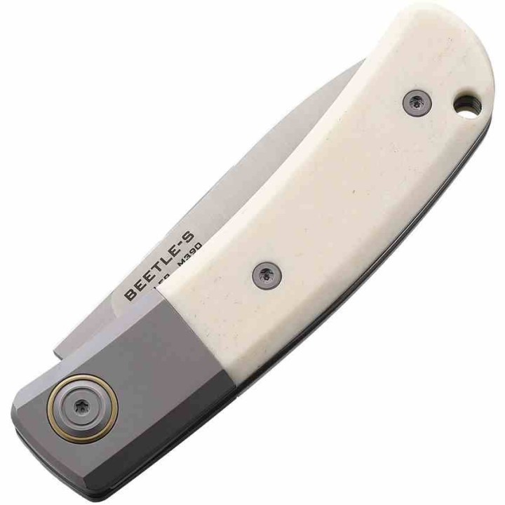 Couteau Maxace Beetle-S White Lame Drop Point Acier M390 Manche Os Slip Joint MAXMBTS01 - Livraison Gratuite