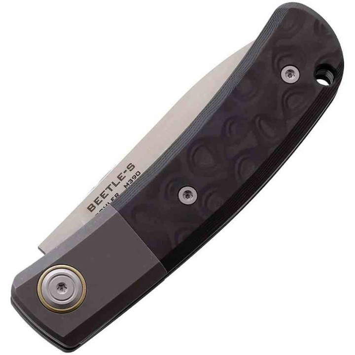 Couteau Maxace Beetle-S White Lame Drop Point Acier M390 Manche FCarbone Slip Joint MAXMBTS02 - Livraison Gratuite