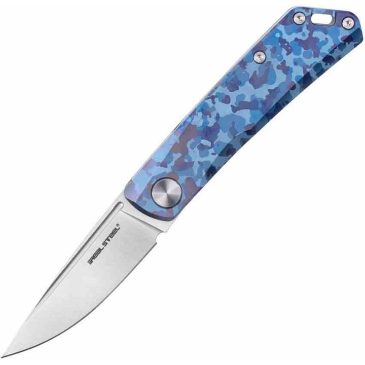 Couteau Real Steel Knives Luna Blue Camo Lame Acier N690 Satin Manche Titane SlipJoint Clip RS7001TC04B - Livraison Gratuite