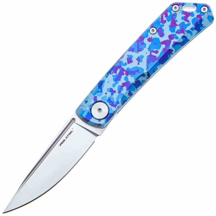 Couteau Real Steel Knives Luna Blue Camo Lame Acier N690 Satin Manche Titane SlipJoint Clip RS7001TC04B - Livraison Gratuite