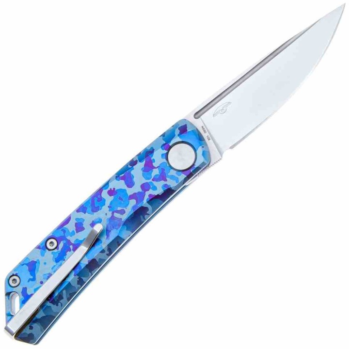 Couteau Real Steel Knives Luna Blue Camo Lame Acier N690 Satin Manche Titane SlipJoint Clip RS7001TC04B - Livraison Gratuite