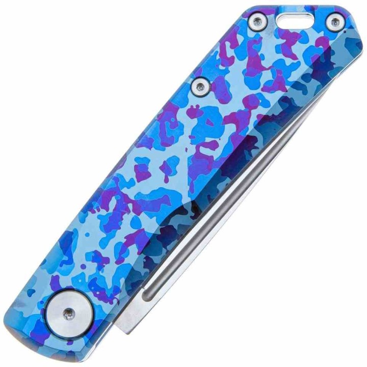 Couteau Real Steel Knives Luna Blue Camo Lame Acier N690 Satin Manche Titane SlipJoint Clip RS7001TC04B - Livraison Gratuite