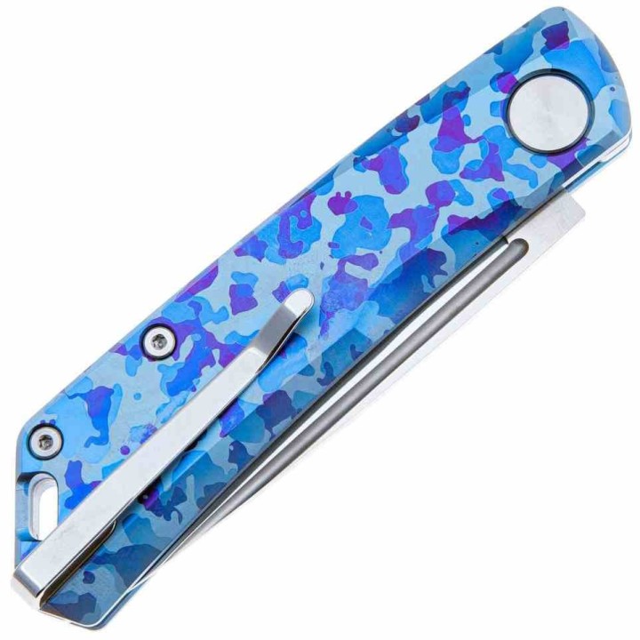 Couteau Real Steel Knives Luna Blue Camo Lame Acier N690 Satin Manche Titane SlipJoint Clip RS7001TC04B - Livraison Gratuite