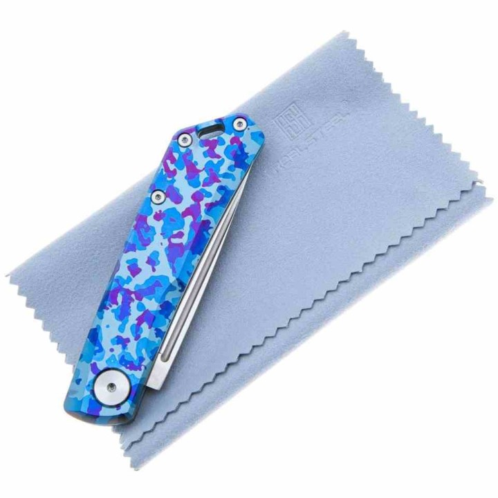 Couteau Real Steel Knives Luna Blue Camo Lame Acier N690 Satin Manche Titane SlipJoint Clip RS7001TC04B - Livraison Gratuite