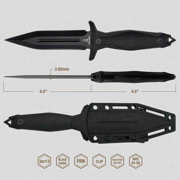 Couteau Takumitak Protector Dague Lame Acier 3Cr13 Manche FRN Étui FRN Teck-Lock TKF303 - Livraison Gratuite