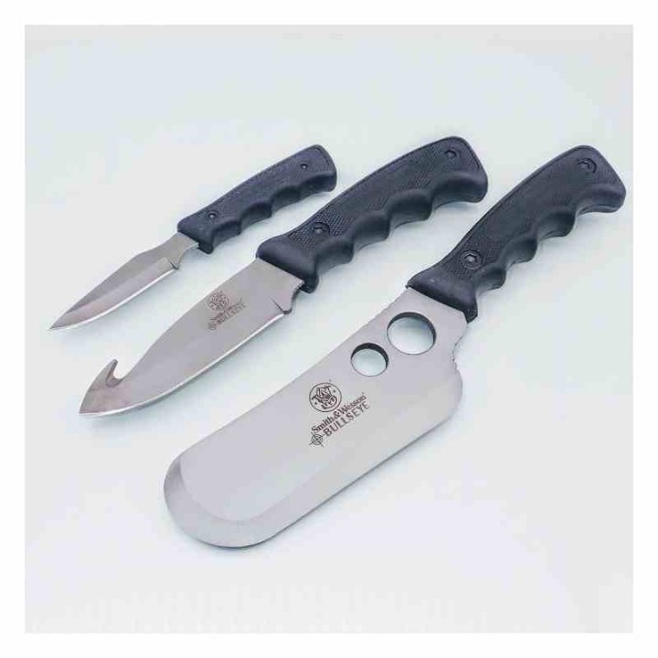 Set de Couteaux Smith&Wesson Campfire Lames Acier Inox Manches Caoutchouc Noir Étui Nylon SWCAMP - Livraison Gratuite