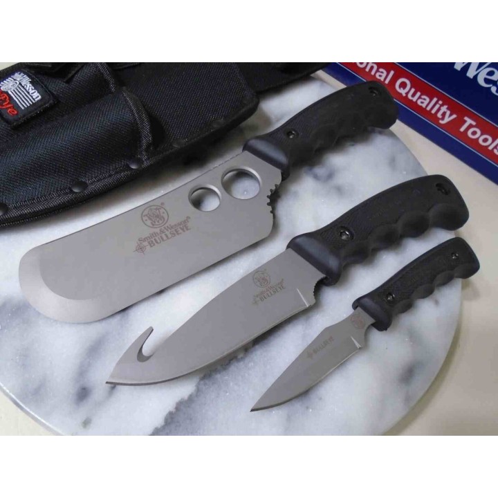 Set de Couteaux Smith&Wesson Campfire Lames Acier Inox Manches Caoutchouc Noir Étui Nylon SWCAMP - Livraison Gratuite