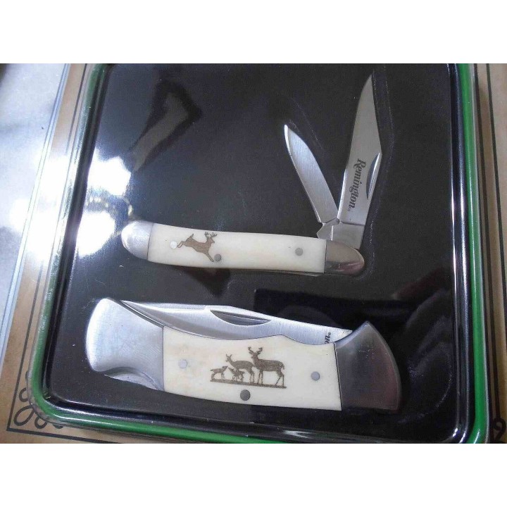  Set de Couteaux Remington White Tails Lames Acier Inox Manches Os Boite Collector R15693 - Livraison Gratuite