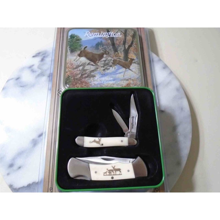  Set de Couteaux Remington White Tails Lames Acier Inox Manches Os Boite Collector R15693 - Livraison Gratuite