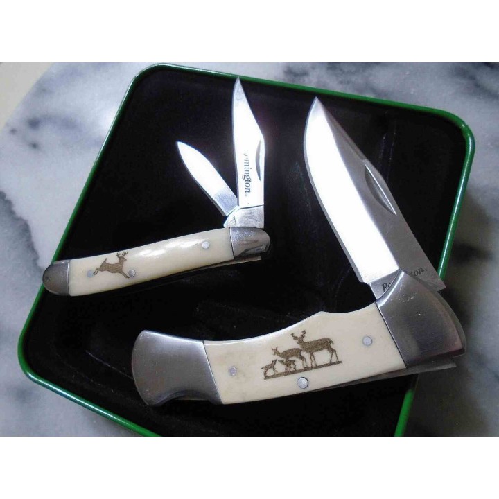  Set de Couteaux Remington White Tails Lames Acier Inox Manches Os Boite Collector R15693 - Livraison Gratuite