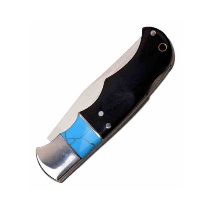 Couteau Elk Ridge Lame Clip Point Acier 3Cr13 Manche Pakkawood/Turquoise Lockback ER943BL - Livraison Gratuite
