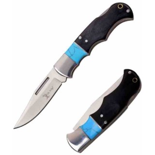 Couteau Elk Ridge Lame Clip Point Acier 3Cr13 Manche Pakkawood/Turquoise Lockback ER943BL - Livraison Gratuite