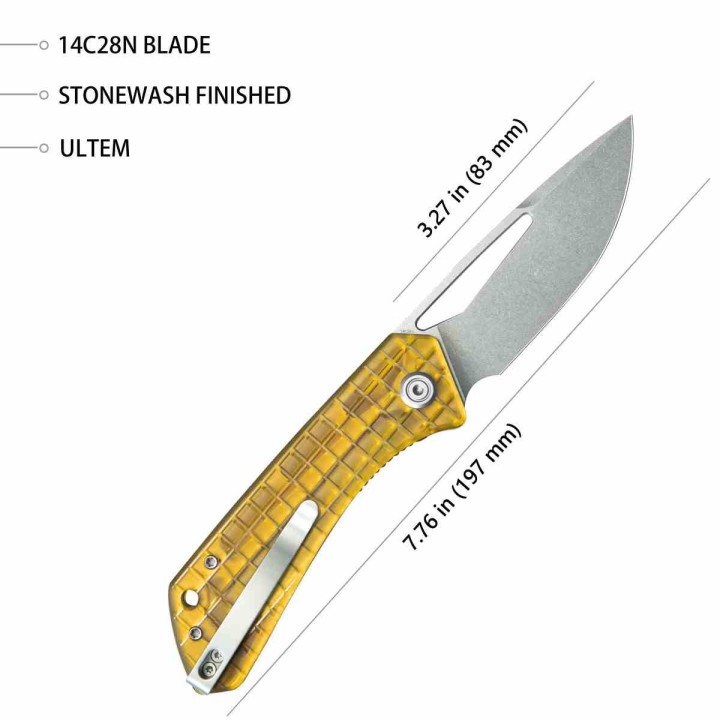 Couteau Kubey Thalia Ultem Lame Clip Point Acier 14C28N Manche Yellow Liner Lock IKBS Clip KUB331Q - Livraison Gratuite