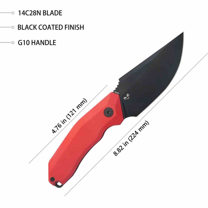 Couteau Fixe Kubey Basilisk Red Lame Acier 14C28N Manche G10 Noir Étui Kydex KUB381B - Livraison Gratuite