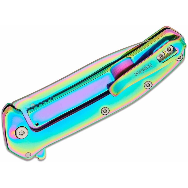 Couteau Pliant A/O Kershaw Outcome Lame Acier 8Cr13MoV Manche Rainbow Frame Lock Clip KS2044RBW - Livraison Gratuite