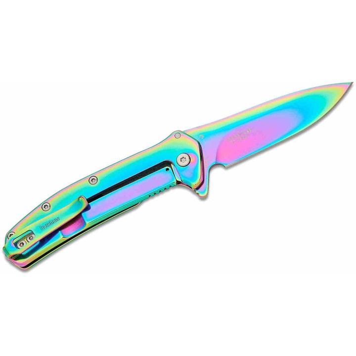 Couteau Pliant A/O Kershaw Outcome Lame Acier 8Cr13MoV Manche Rainbow Frame Lock Clip KS2044RBW - Livraison Gratuite