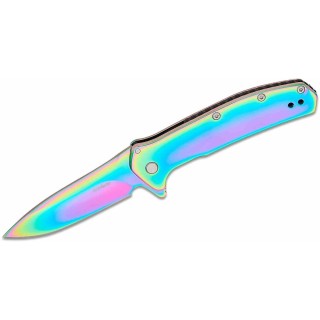 Couteau Pliant A/O Kershaw Outcome Lame Acier 8Cr13MoV Manche Rainbow Frame Lock Clip KS2044RBW - Livraison Gratuite