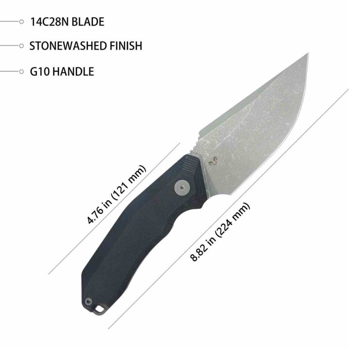 Couteau Fixe Kubey Basilisk Black Lame Acier 14C28N Manche G10 Noir Étui Kydex KUB381A - Livraison Gratuite