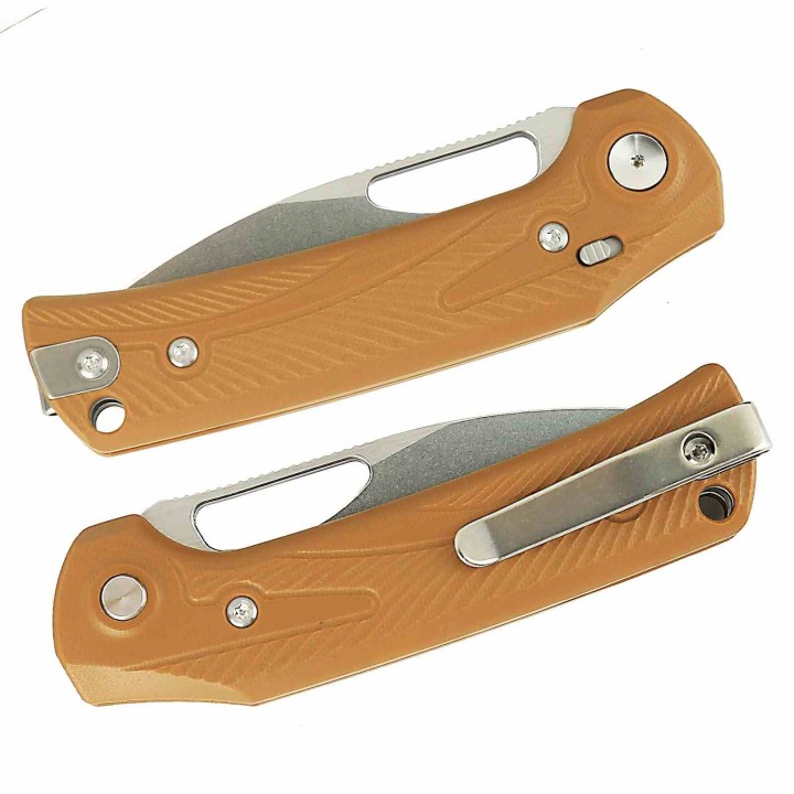 Couteau Pliant Reate PL-XE Tan Lame Drop Point Acier Nitro-V Manche G-10 Pivot Lock REA171 - Livraison Gratuite