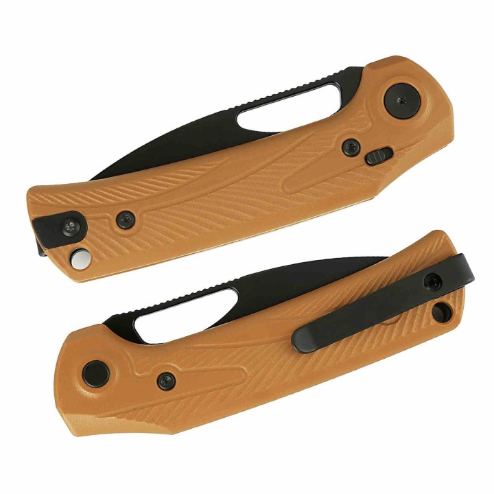 Couteau Pliant Reate PL-XE Tan Lame Drop Point Acier Nitro-V Manche G-10 Pivot Lock Clip REA172 - Livraison Gratuite