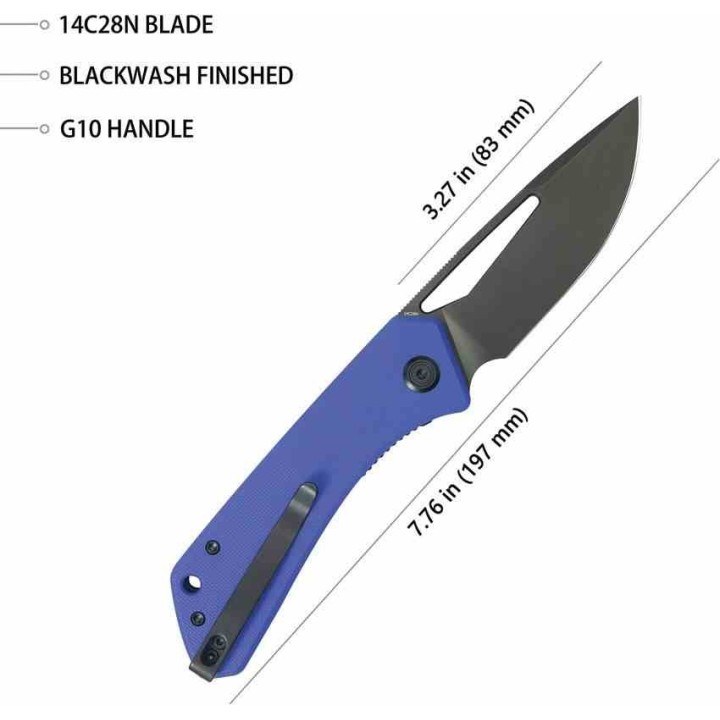 Couteau Pliant Kubey Thalia Blue Lame Acier 14C28N Manche G-10 IKBS Liner Lock Clip KUB331P - Livraison Gratuite