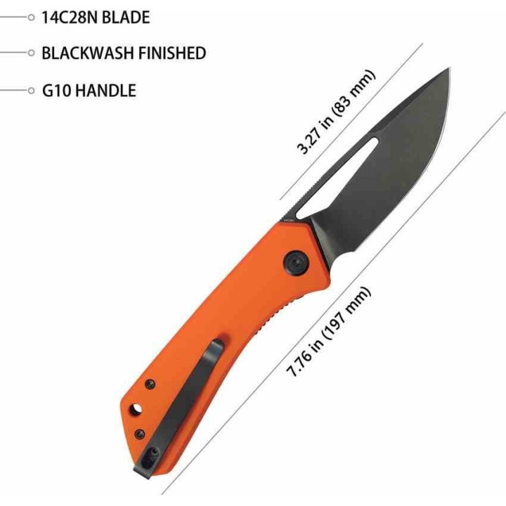Couteau Pliant Kubey Thalia Orange Lame Acier 14C28N Manche G-10 IKBS Liner Lock Clip KUB331O - Livraison Gratuite