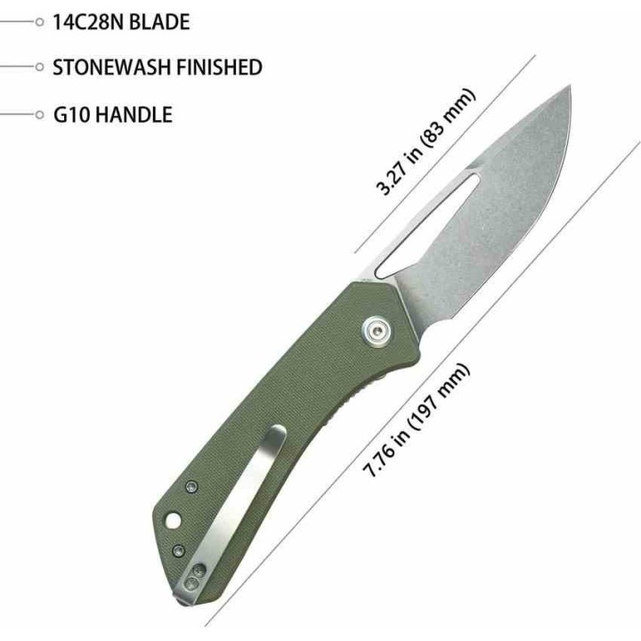 Couteau Pliant Kubey Thalia Green Lame Acier 14C28N Manche G-10 IKBS Liner Lock Clip KUB331M - Livraison Gratuite