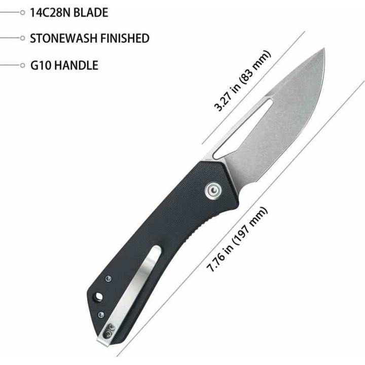 Couteau Pliant Kubey Thalia Black Lame Acier 14C28N Manche G-10 IKBS Liner Lock Clip KUB331L - Livraison Gratuite