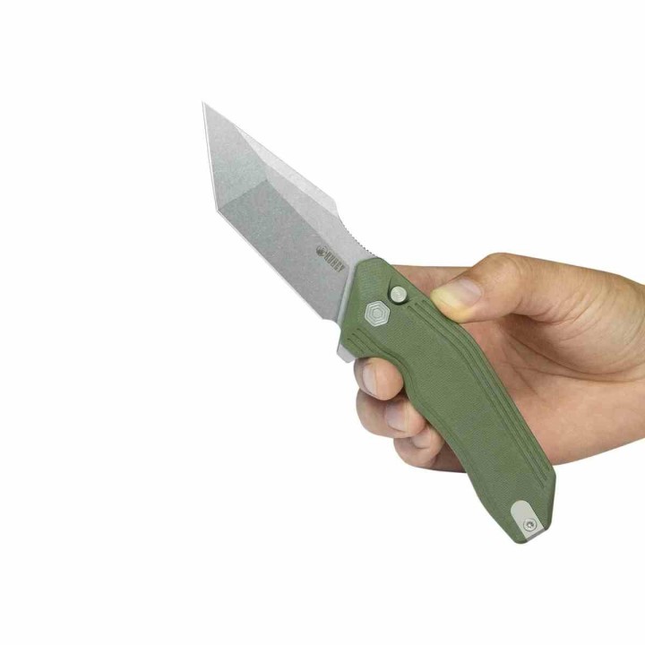 Couteau Kubey Yokai Green Lame Tanto Acier 14C28N Manche G10 IKBS Button Lock Clip KUB392B - Livraison Gratuite