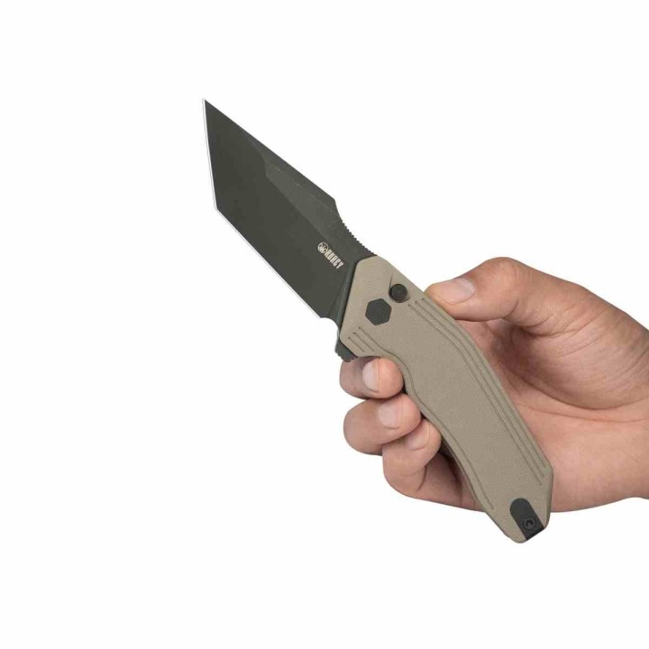 Couteau Kubey Yokai Tan Lame Tanto Acier 14C28N Manche G10 IKBS Button Lock Clip KUB392C - Livraison Gratuite