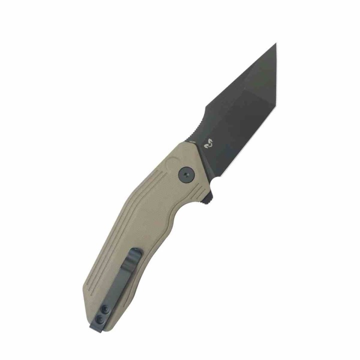 Couteau Kubey Yokai Tan Lame Tanto Acier 14C28N Manche G10 IKBS Button Lock Clip KUB392C - Livraison Gratuite