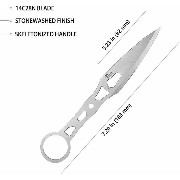 Couteau Kubey Kunai Lame Arrow Acier 14C28N Manche Acier Etui Kydex KUB401 - Livraison Gratuite