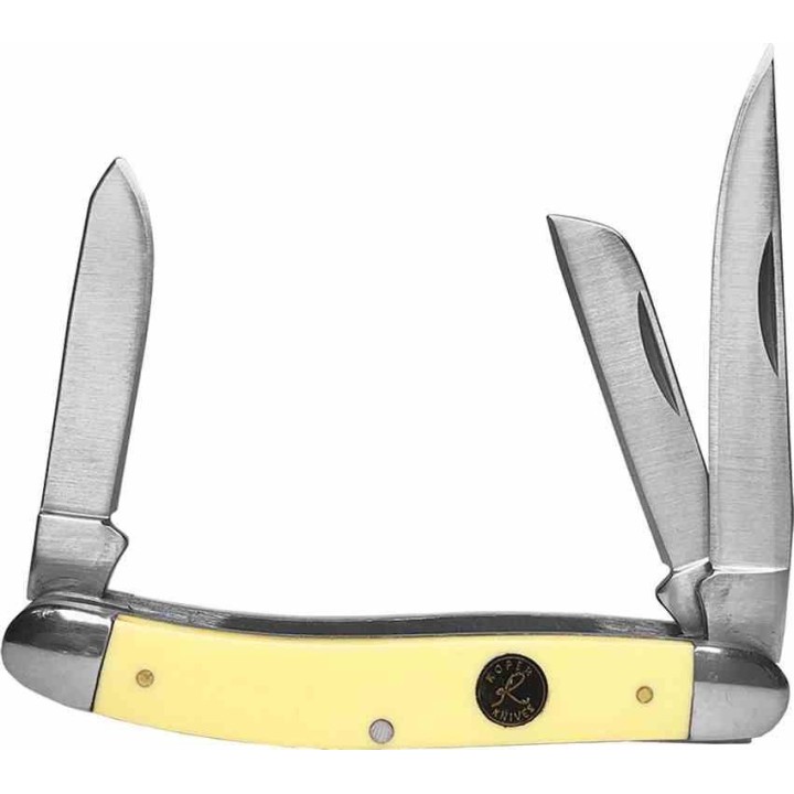 Couteau pliant Roper Pecos Medium Stockman 3 Lames Acier 1065 Manche Delrin Blanc RP0001CYD - Livraison Gratuite
